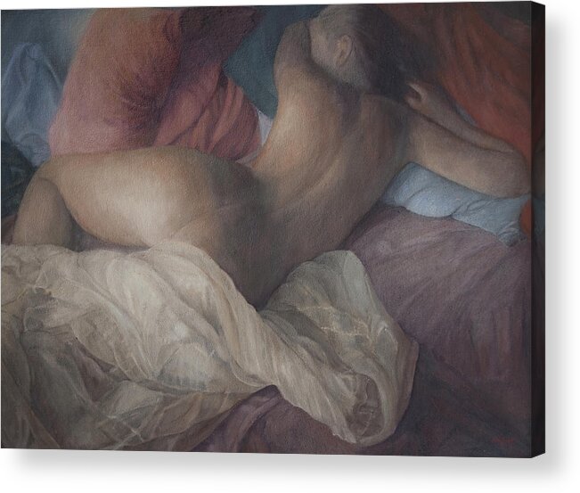 Nude Acrylic Print featuring the painting Sleep #4 by Masami Iida