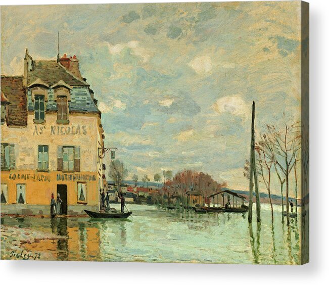 Alfred Sisley Acrylic Print featuring the painting Flood at Port-Marly #5 by Alfred Sisley