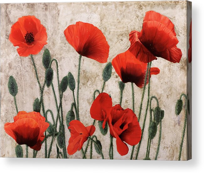 Poppies Acrylic Print featuring the painting 7papaveri7 by Guido Borelli