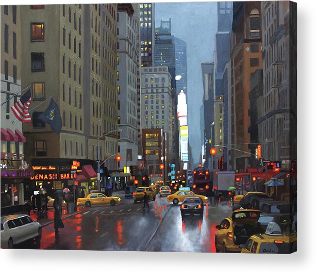 New York Acrylic Print featuring the painting 7th Avenue by Linda Tenukas