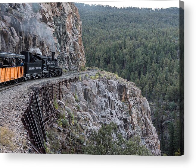Carol M. Highsmith Acrylic Print featuring the photograph A Durango and Silverton Narrow Gauge Scenic Railroad train along a San Juan Mountains precipice by Carol M Highsmith