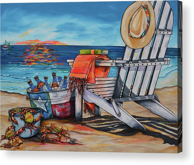 Adirondack Chair On The Beach Acrylic Print featuring the painting A Little Piece Of Texas Heaven by Patti Schermerhorn