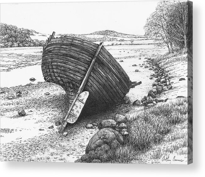 Shipwreck Acrylic Print featuring the drawing A place I found by Arthur Barnes