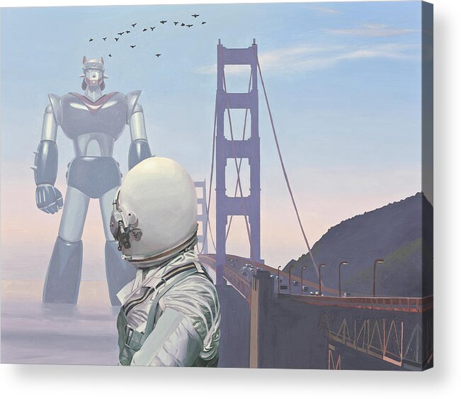 Astronaut Acrylic Print featuring the painting A Very Large Robot by Scott Listfield