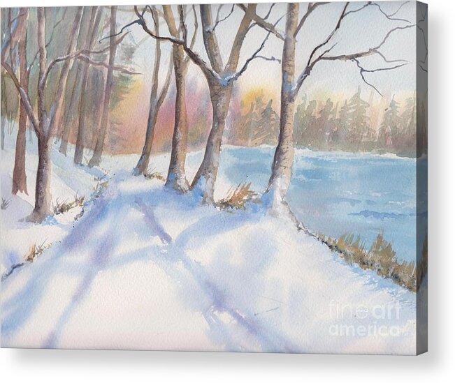 Winter Acrylic Print featuring the painting A Walk In The Snow by Watercolor Meditations