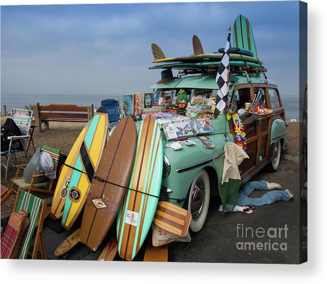 1940s Acrylic Print featuring the photograph A Woodie and Its Tchotchke by David Levin