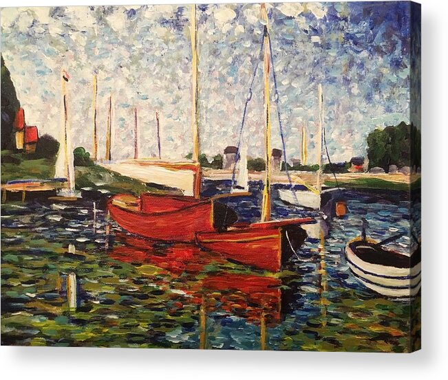 Monet Acrylic Print featuring the painting After Monet's Red Boats by Richard Nowak