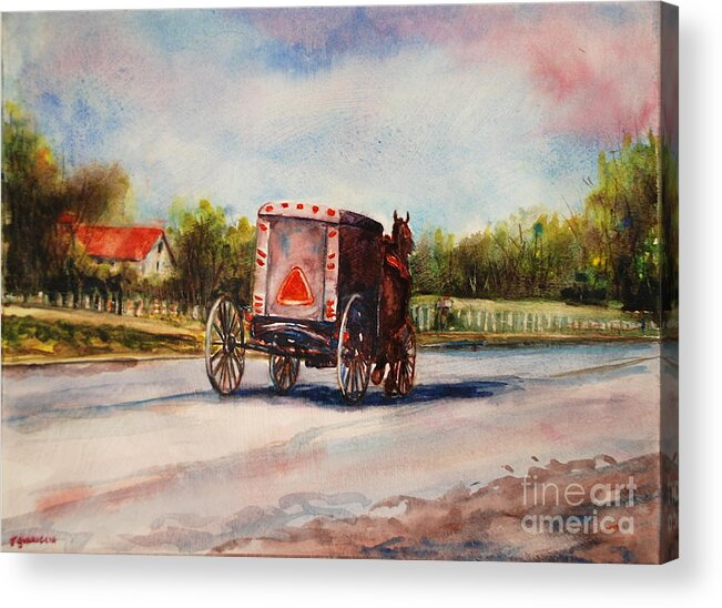 Landscape Acrylic Print featuring the painting Amish Buggy by Joyce Guariglia