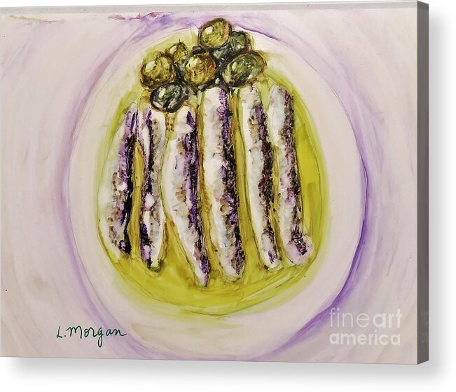 Anchovy Acrylic Print featuring the painting Anchovies and Olives by Laurie Morgan