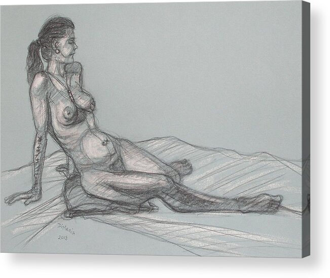 Realism Acrylic Print featuring the drawing Angela Reclining 4 by Donelli DiMaria