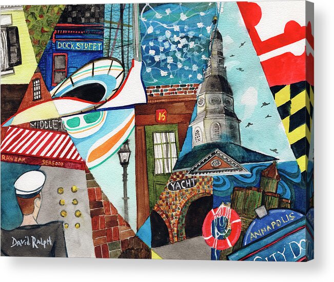 Annapolis Acrylic Print featuring the painting Annapolis Dock Dine Assemble by David Ralph
