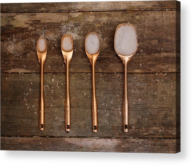 Closeup Acrylic Print featuring the photograph Antique Copper Measuring Spoons by Kim Hojnacki