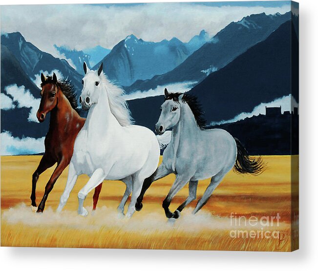 Tolkien Acrylic Print featuring the painting Arod, Shadowfax and Hasufel by Gordon Palmer