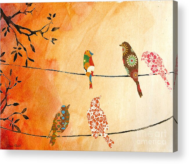 Birds Acrylic Print featuring the digital art Artful Birds on Wires by Jean Plout