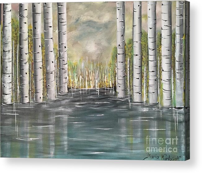 Landscape Acrylic Print featuring the painting Aspen trees by Maria Karlosak