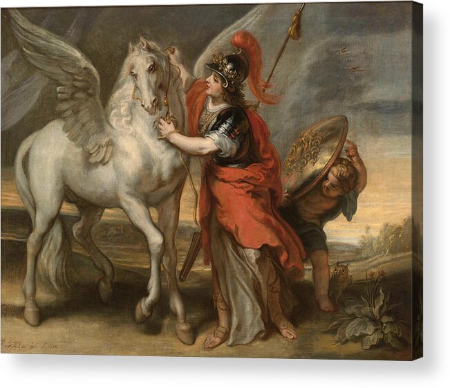 Theodoor Van Thulden Acrylic Print featuring the painting Athena and Pegasus by Theodoor van Thulden