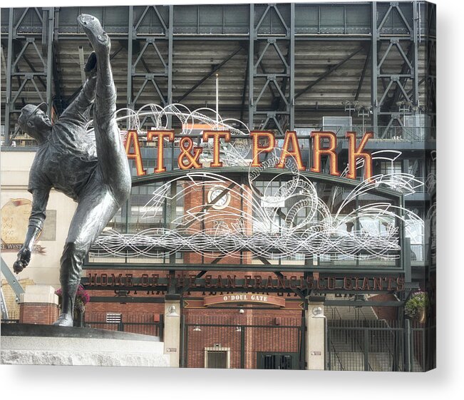 Sf Giants Acrylic Print featuring the photograph ATT Ballpark with Juan Marichal Statue by Jessica Levant