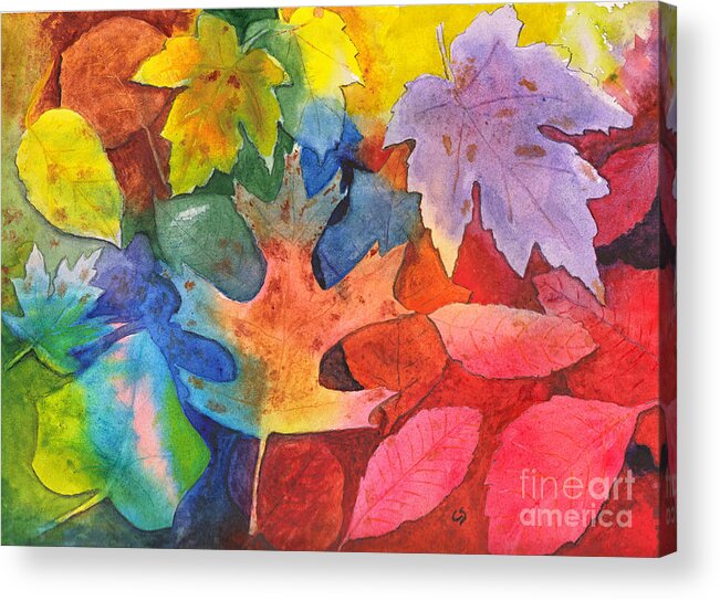Fall Leaves Acrylic Print featuring the painting Autumn Leaves Recycled by Conni Schaftenaar