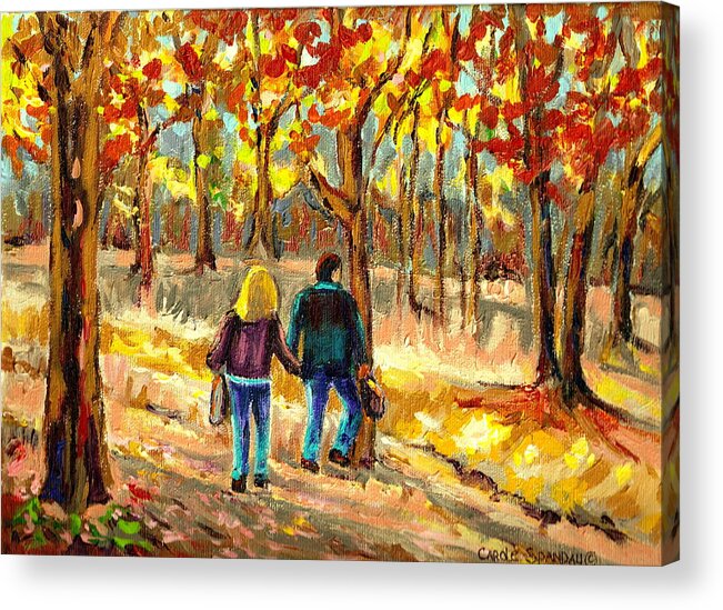 Autumn Stroll On Mount Royal Acrylic Print featuring the painting Autumn Stroll On Mount Royal by Carole Spandau