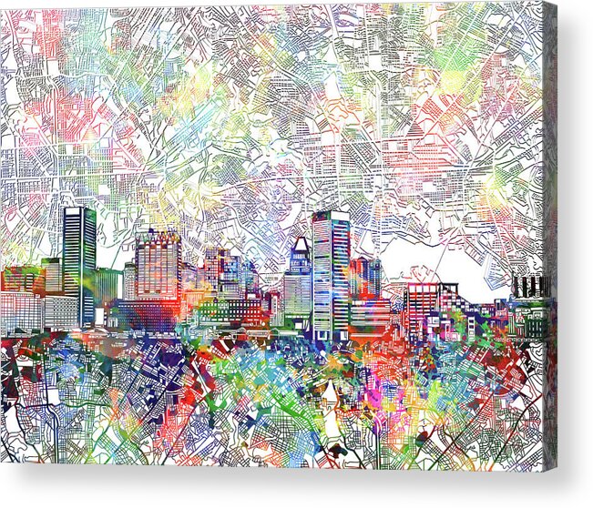 Baltimore Acrylic Print featuring the painting Baltimore Skyline Watercolor 11 by Bekim M