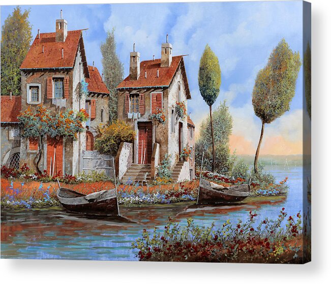 Houses By The Water Acrylic Print featuring the painting Barche A Riva by Guido Borelli