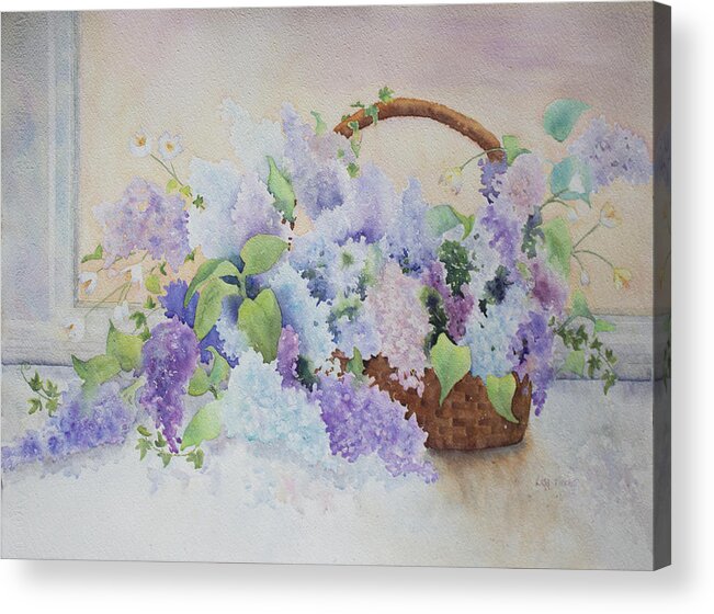 Giclee Acrylic Print featuring the painting Basket of Lilacs by Lisa Vincent