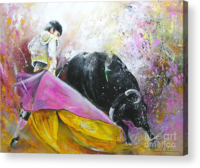 Bullfight Acrylic Print featuring the painting Battle Joined by Miki De Goodaboom