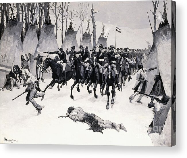 Battle Of Washita Acrylic Print featuring the painting Battle of Washita by Frederic Remington