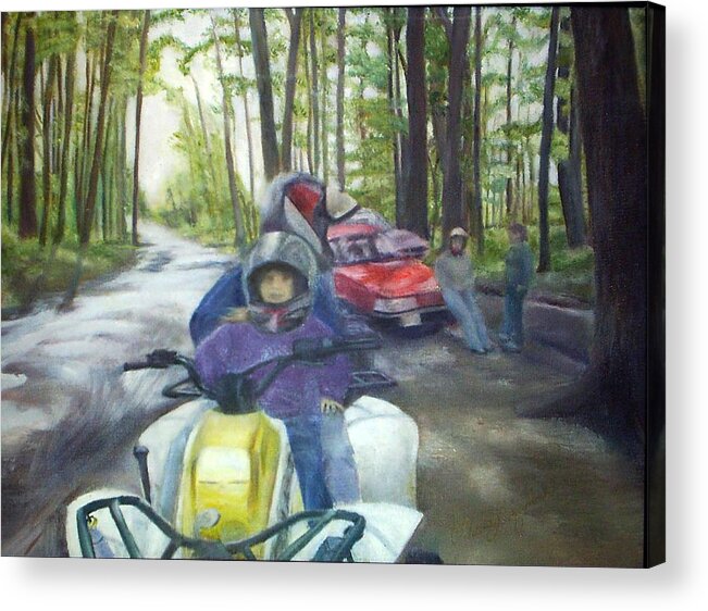 Quad Acrylic Print featuring the painting Be Right Back by Sheila Mashaw