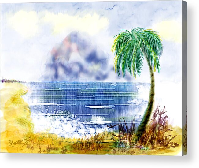 Beach Acrylic Print featuring the painting Beach and Palm Tree of D.R. by Dale Turner