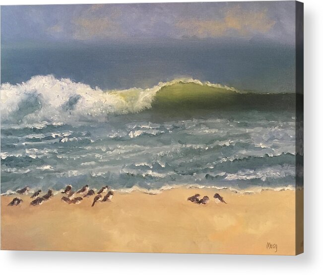 Ocean Acrylic Print featuring the painting Beachcombers by Marg Wolf