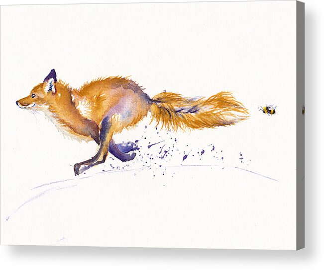 Fox Acrylic Print featuring the painting Fleeing Fox - Bee Racing by Debra Hall