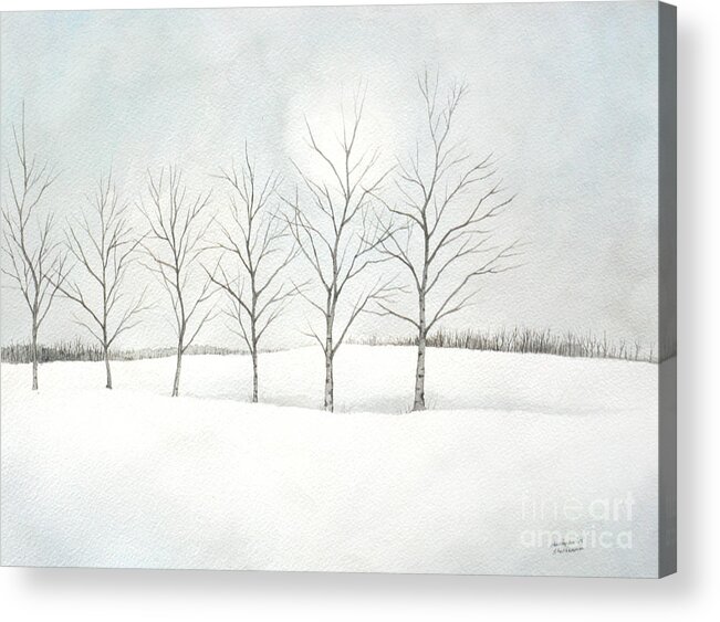Birch Acrylic Print featuring the painting Birch Trees Under the Winter Sun by Christopher Shellhammer