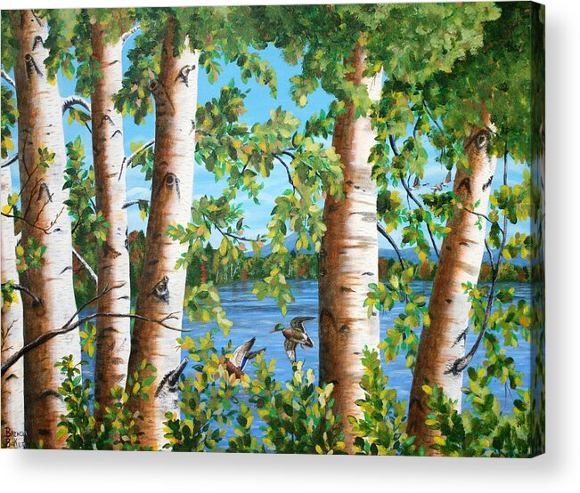 Landscape Acrylic Print featuring the painting Birches Along the Androscoggin River by Brenda Baker