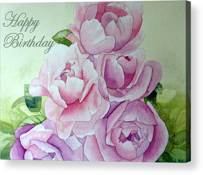 Roses Peonies Acrylic Print featuring the painting Birthday Peonies by Laurel Best