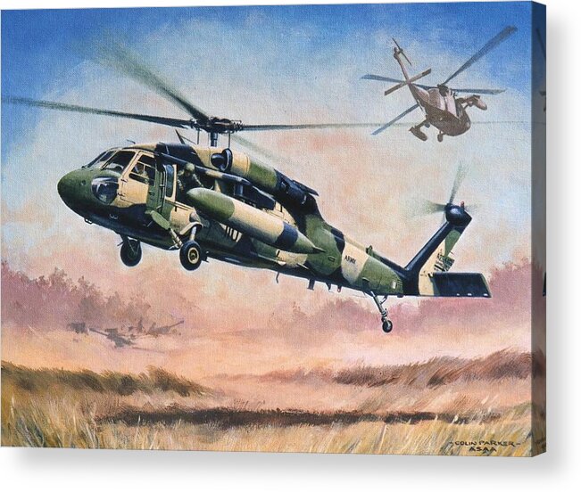 Aviation Art Acrylic Print featuring the painting 'Blackhawk Manoevours' by Colin Parker