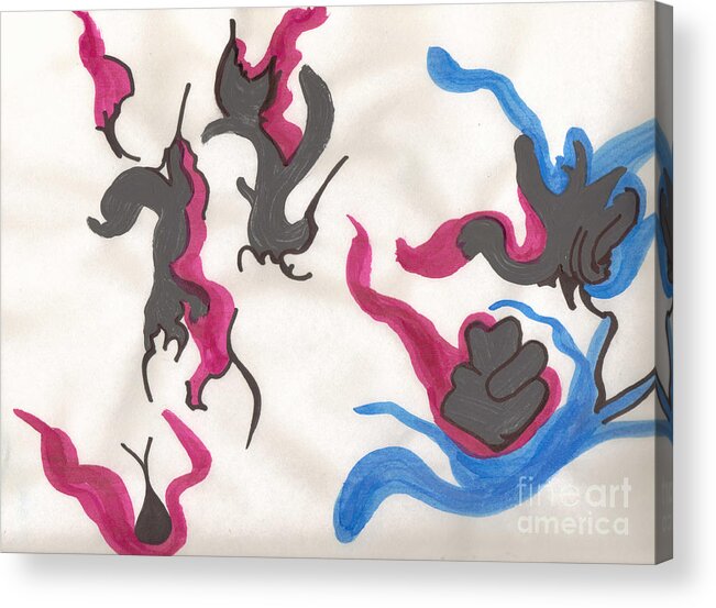 Abstract Acrylic Print featuring the mixed media Blue and Pink Swirls by Mary Mikawoz