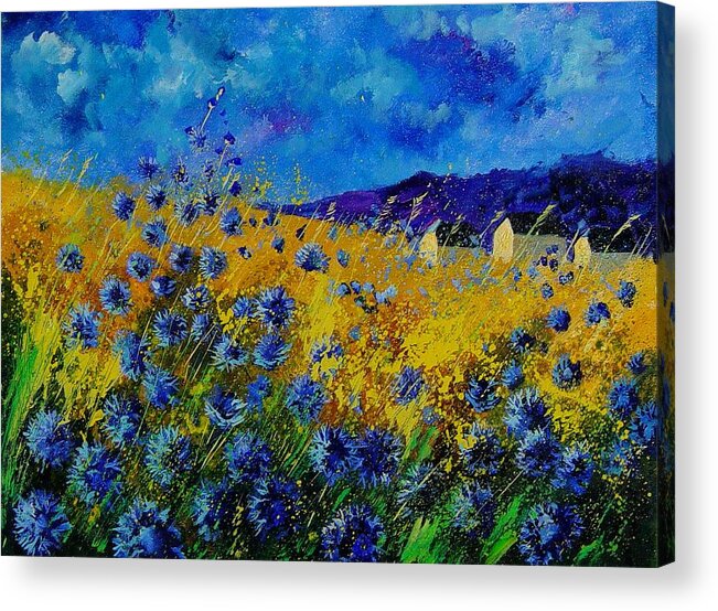 Poppies Acrylic Print featuring the painting Blue cornflowers by Pol Ledent