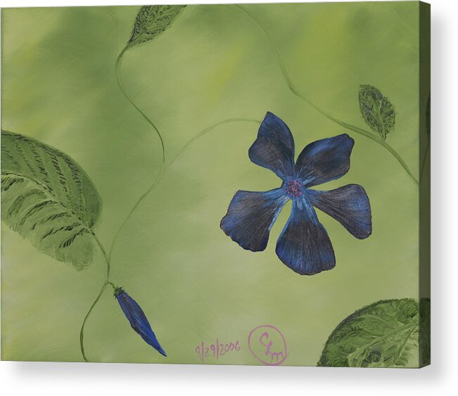 Fine Art Acrylic Print featuring the painting Blue Flower on a Vine by Stephen Daddona