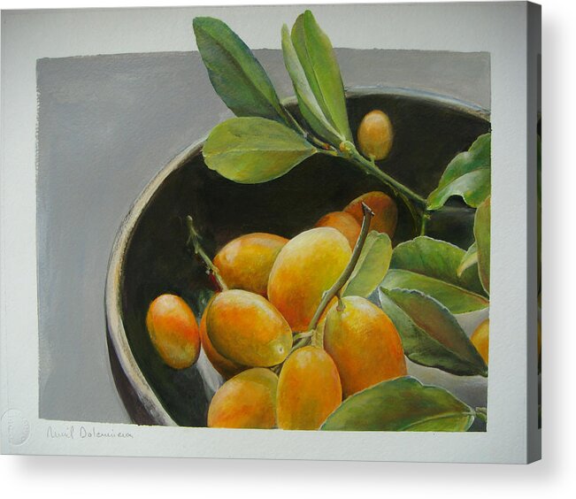 Floral Painting Acrylic Print featuring the painting Bol de Kumquats by Muriel Dolemieux