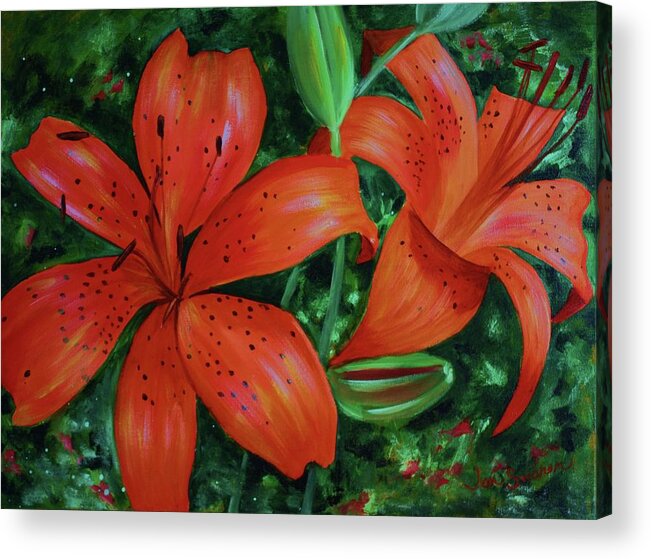 Tiger Lilies Acrylic Print featuring the painting Bold Blooms by Jan Swaren