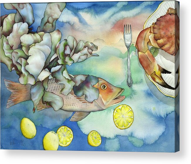 Sealife Acrylic Print featuring the painting Bon appetit together left image by Liduine Bekman