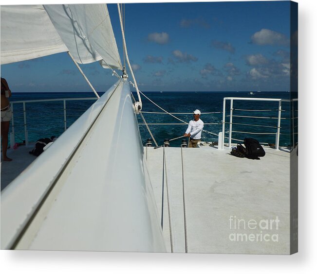 Boom Acrylic Print featuring the photograph Boom - Caribbean Catamaran Under Sail by Jason Freedman
