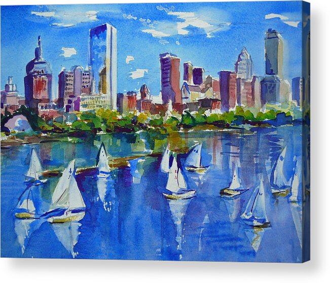Boston Acrylic Print featuring the painting Boston Skyline by Diane Bell