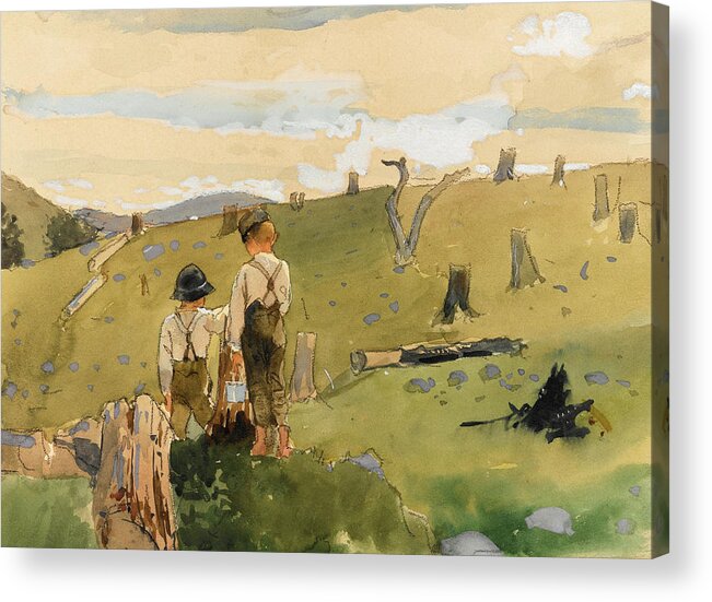 Winslow Homer Acrylic Print featuring the drawing Boys on a Hillside by Winslow Homer