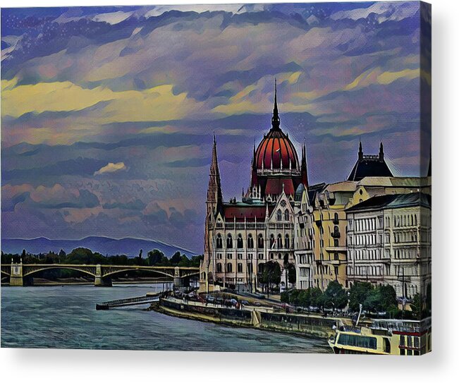 Building Acrylic Print featuring the painting Budapest Parliament Building by Russ Harris