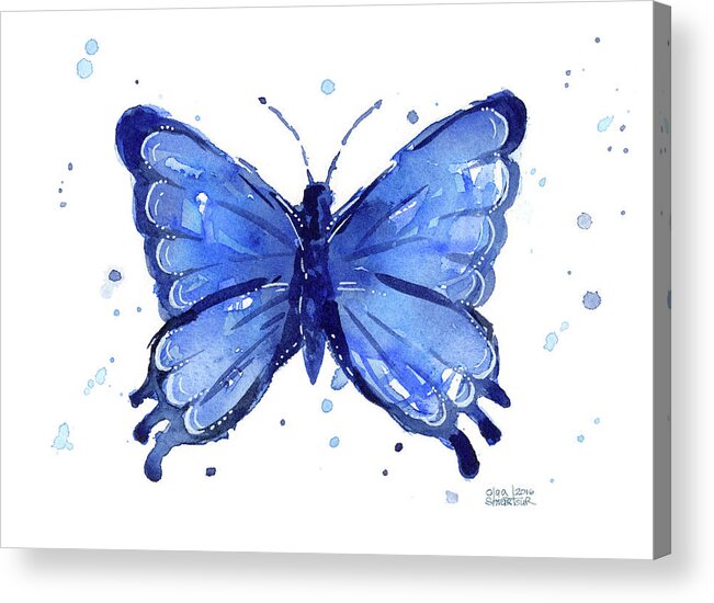 Watercolor Acrylic Print featuring the painting Butterfly Watercolor Blue by Olga Shvartsur