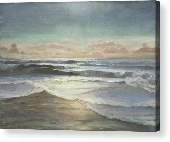 Ocean Acrylic Print featuring the painting By Moonlight by Steve Henderson