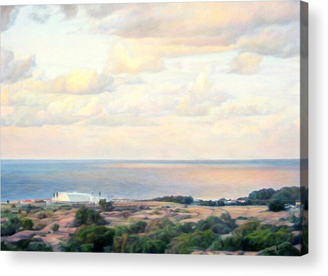  Beach Acrylic Print featuring the painting Calm sea... View from my balkon by Maya Bukhina