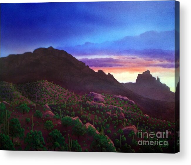 Camelback Mountain Acrylic Print featuring the painting Camelback Mountain Dusk by Jerry Bokowski